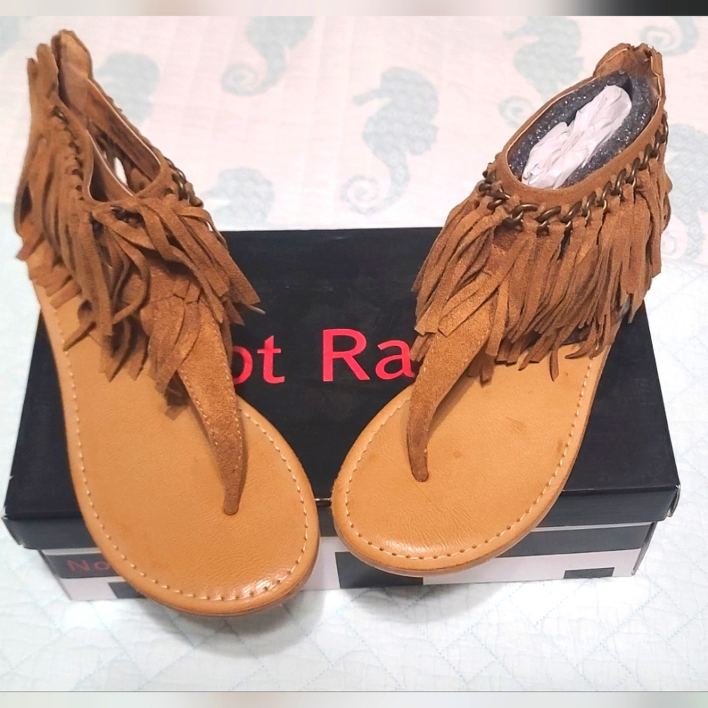 Not Rated Keep The Peace Bohemian Fringe Sandals, Size 8, Nib